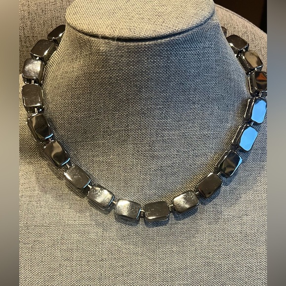 Joan Rivers Necklace Amber Jewelled Necklace Gun Metal Chain Lucite Acrylic - Picture 3 of 7